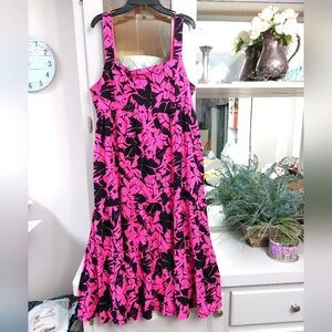 Michael Kors Hot Pink & Black Floral Maxi Sundress
